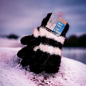 Gold Medal l Butter Fuzzy Gloves l 
Black & White Stripped l Soft l Unisex l New